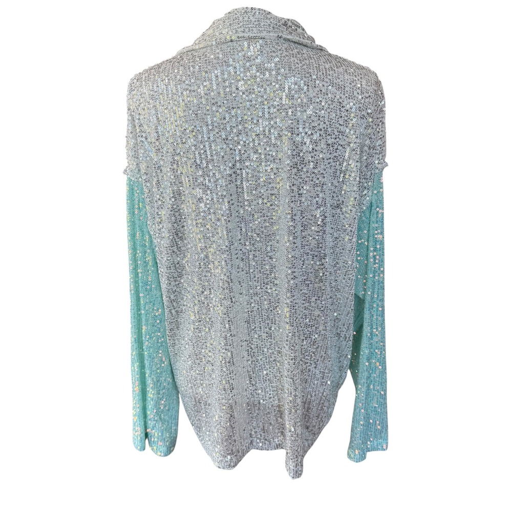 Pol Sequin Button Down Shirt Silver Mint Green Co… - image 2